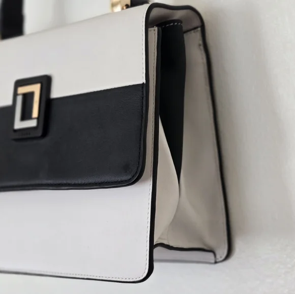 LUANA ITALY Maria Color Block Leather Satchel Black White EUC - Picture 2 of 7